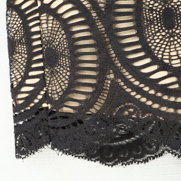 Cache Skirt Womens 6 Black Lace Beige Lining Pencil Short Back Zip Formal - Picture 6 of 10